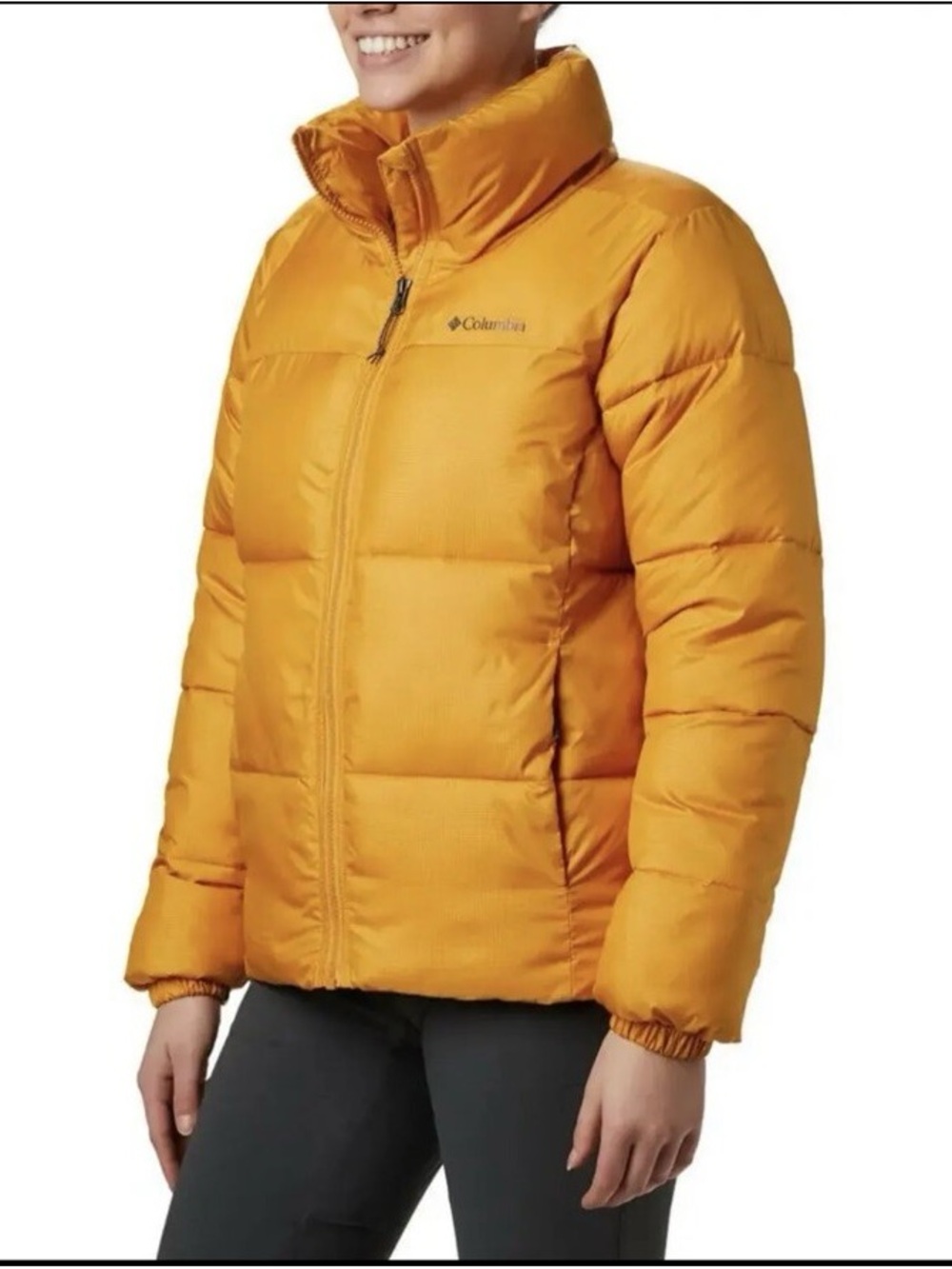 Columbia Puffect Jacket Golden Yellow Raw Honey Funnel Neck Puffer Gorpcore Warm